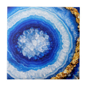 Azulejo Patrón de resina de geoda de oro azul