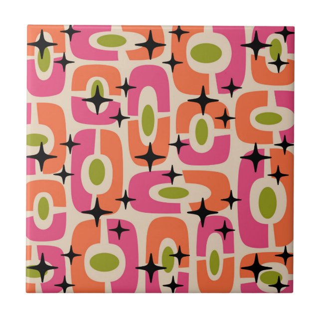 Azulejo Patrón de resumen cósmico moderno Retro Mid Centur (Frente)