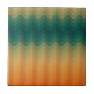 Azulejo Patrón de resumen de ondas naranjas y verdes