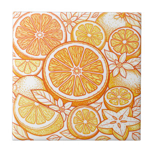Azulejo Patrón de rodaja de naranja cítrica vibrante