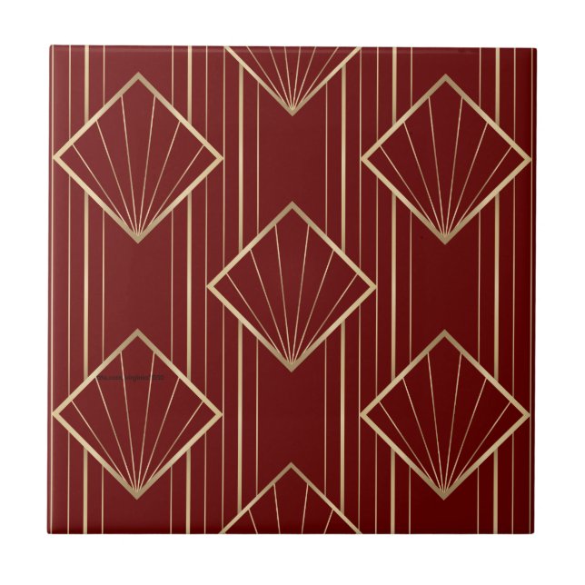 Azulejo Patrón de rojo y oro festivo (Frente)