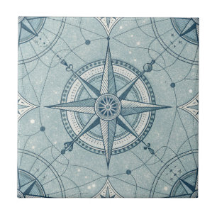 Azulejo Patrón de Rosa de los Vientos de Brújula Náutica V