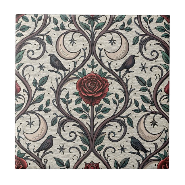 Azulejo Patrón de rosa gótica oscura (1) (Frente)