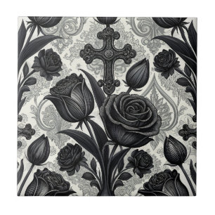 Azulejo Patrón de rosa gótica oscura (2)