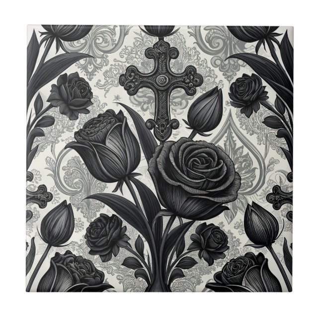 Azulejo Patrón de rosa gótica oscura (2) (Frente)