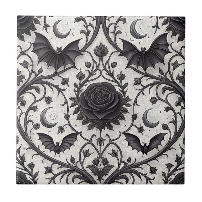 Azulejo Patrón de rosa gótica oscura (3) (Frente)