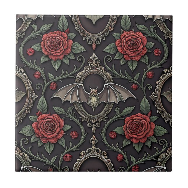 Azulejo Patrón de rosa gótica oscura (4) (Frente)