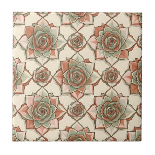 Azulejo Patrón de Rosa Suculenta Estilizada Rosa Salvia