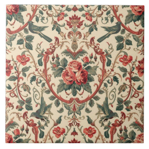 Azulejo Patrón de rosa y pájaro vintage Arte Nouveau román