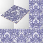 Azulejo Patrón de Rosas rococó blanco y azul vintage<br><div class="desc">Se trata de una impresión digitalmente realzada derivada de un estilo barroco vintage de rococó de 1906 de color azul y blanco de flores de rosa y follaje. Puede personalizar del color de fondo.</div>