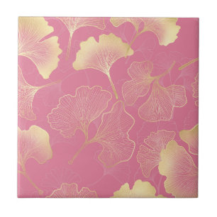 Azulejo Patrón de rubor de hoja de ginkgo dorado Art Nouve