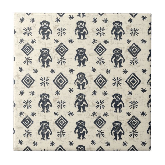 Azulejo Patrón de safari de la jungla de Boho Monkey (2) (Frente)