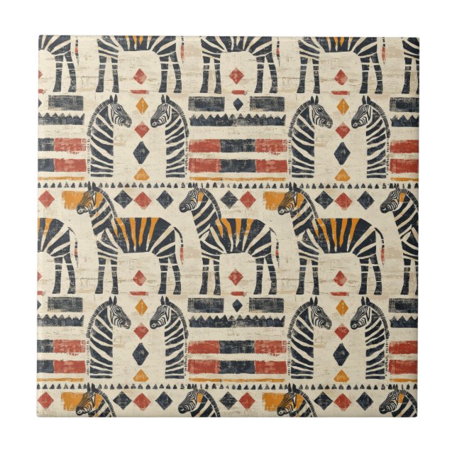 Azulejo Patrón de safari tribal cebra boho (Frente)
