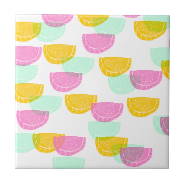 Azulejo Patrón de sandía acuarela rosa verde amarillo   (Frente)