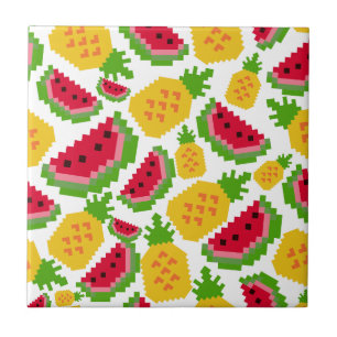 Azulejo Patrón de sandía tropical y pixel de piña