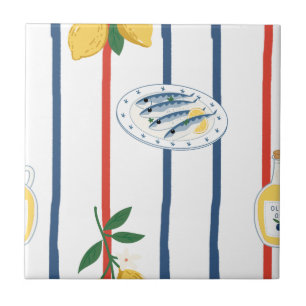 Azulejo Patrón de sardinas y limones mediterráneos
