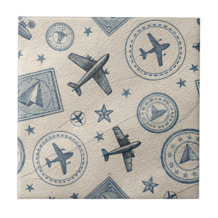 Azulejo Patrón de sello de pasaporte de aviación vintage (