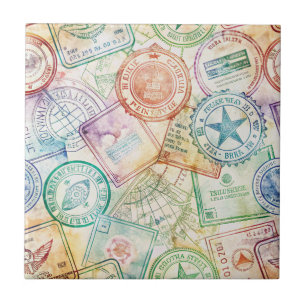 Azulejo Patrón de sello de pasaporte rústico de viaje (3)