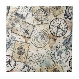 Azulejo Patrón de sello de pasaporte rústico de viaje (4)