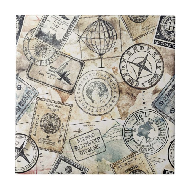 Azulejo Patrón de sello de pasaporte rústico de viaje (4) (Frente)