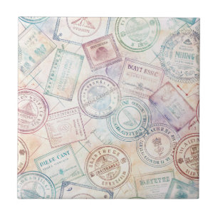 Azulejo Patrón de sello de viaje por el mundo vintage (8)