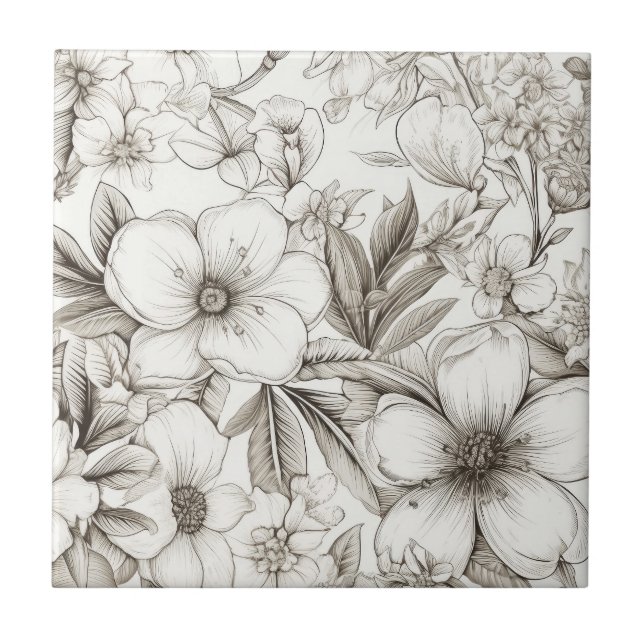 Azulejo Patrón de Sepia Floral Vintage (11) (Frente)