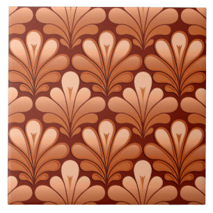 Azulejo Patrón de shell Art Deco, cobre y marrón rojizo