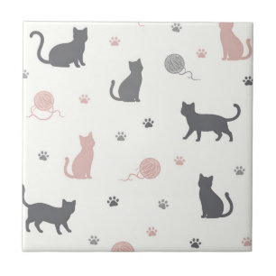 Azulejo Patrón de silueta de gato y hilo caprichoso
