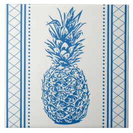 Azulejo Patrón de silueta de piña azul y blanca