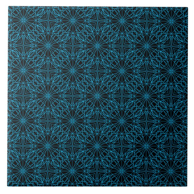 Azulejo Patrón de simetría geométrica azul claro brillante (Frente)