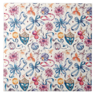 Azulejo Patrón de sketch de acuarela de vintage con Vene d