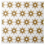Azulejo Patrón de Starburst de Oro Moderno de Mediados del<br><div class="desc">Diseño de inspiración moderna de mediados del siglo XX con estallidos de oro retro en un fondo blanco. Diseño sencillo y moderno. Crea tu propio patrón de personalizado cargando una nueva imagen, o usa el botón "mensaje" para contactar con el diseñador para obtener ayuda. Para crear su propio diseño con...</div>