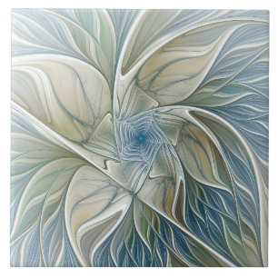 Azulejo Patrón de sueño floral abstracto azul caqui fracta
