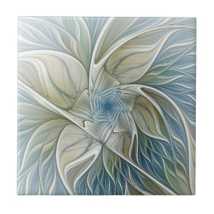 Azulejo Patrón de sueño floral abstracto azul caqui fracta