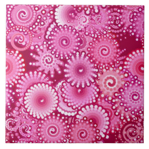 Azulejo Patrón de Swirl fractal, magenta, rosa y borgoñona