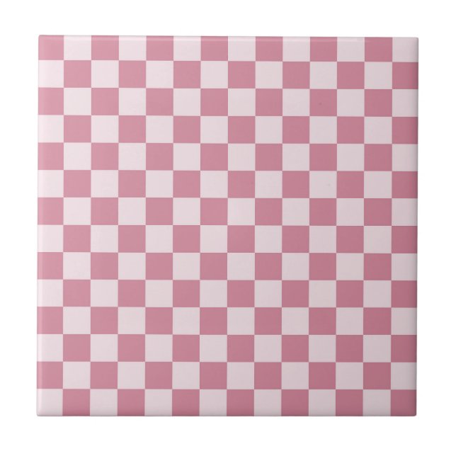Azulejo Patrón de tablero de ajedrez de rosa polvorienta (Frente)
