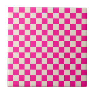 Azulejo Patrón de tablero de ajedrez rosa caliente y bronc