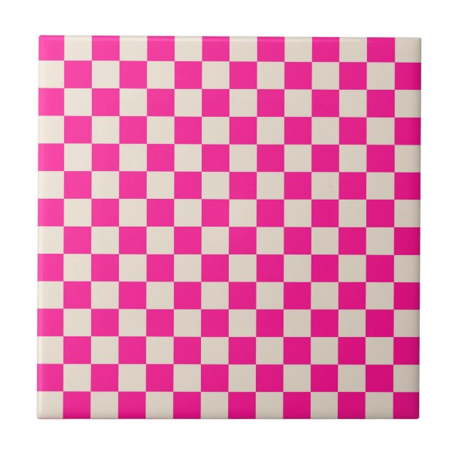 Azulejo Patrón de tablero de ajedrez rosa caliente y bronc (Frente)