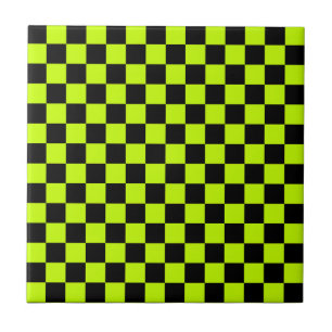 Azulejo Patrón de tablero de ajedrez verde ácido y negro
