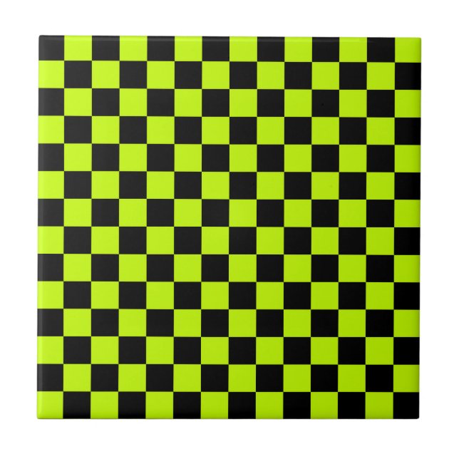 Azulejo Patrón de tablero de ajedrez verde ácido y negro (Frente)
