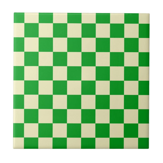 Azulejo Patrón de tablero de cheques retro verde fuera bla (Frente)