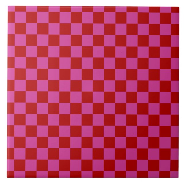 Azulejo Patrón de tablero de cheques rojo + rosa (Frente)