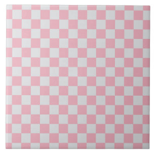 Azulejo Patrón de tablero de cheques rosados + grises