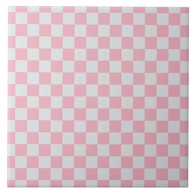 Azulejo Patrón de tablero de cheques rosados + grises (Frente)
