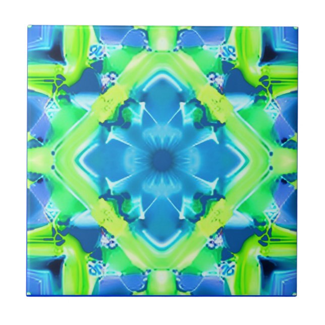 Azulejo Patrón de teñido en azul cobalto y verde lima  (Frente)