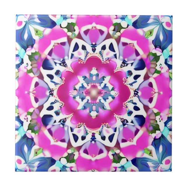 Azulejo Patrón de tinte de tinta Mandala denim azul y rosa (Frente)