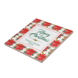 Azulejo Patrón de tipografía y poinsettia navideña