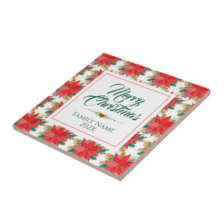 Azulejo Patrón de tipografía y poinsettia navideña