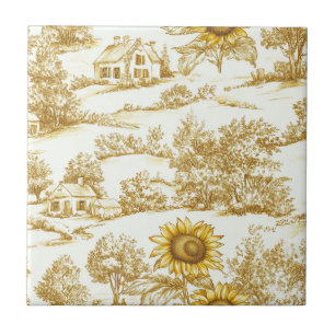 Azulejo Patrón de toile botánico de girasol dorado vintage