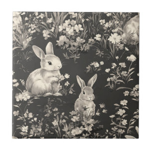 Azulejo Patrón de Toile de Conejo Negro Grandmillennial